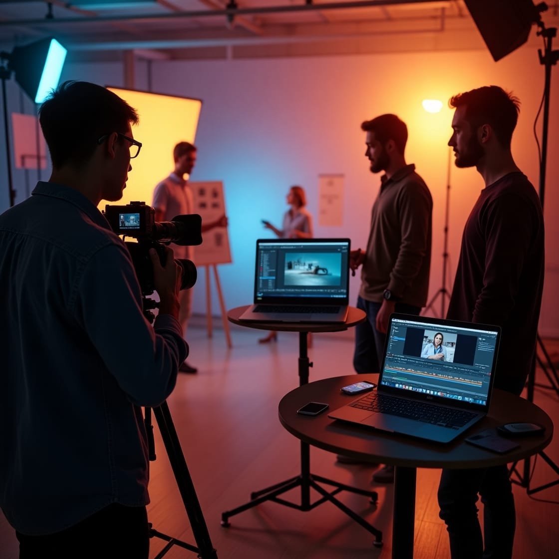 Flux_Dev_A_creative_team_filming_and_editing_content_in_a_smal_3
